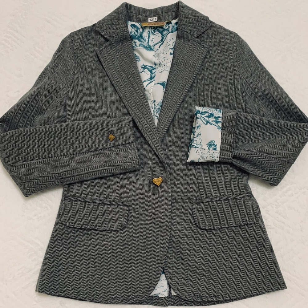 Princess Vera Wang Blazer Women's‎ XS Grey Herringbone Heart Button Toile Jacket